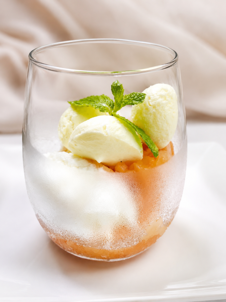 Chamomile Melon Granita & Sorbet with Lemon Yogurt Mousse