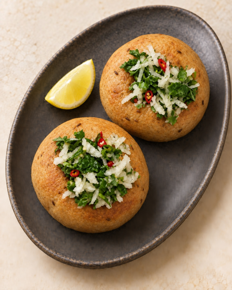 Air-Fried Bafla Bati with Fresh Radish Salad