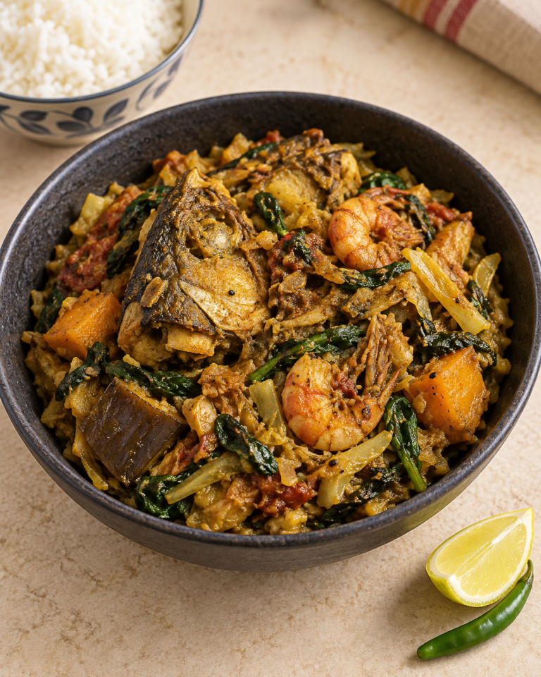 Palong Saag Machher Matha O Chingri Chorchori
